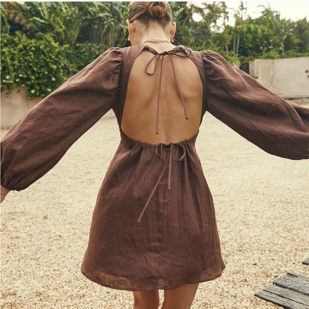 DISSH Rosa Linen Chocolate Mini Poof dress